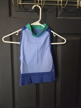 Light Blue & Royal Blue Sleeveless Top with Green Trim